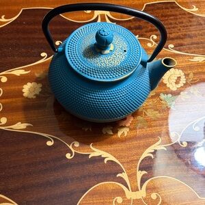 Tetsubin teal blue and gold Iron teapot strainer - Japan Small Teapot